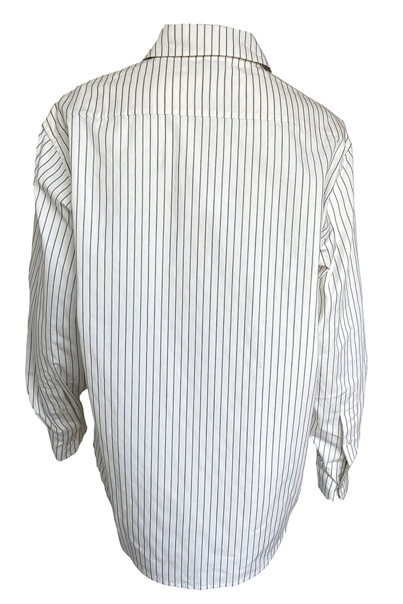 Anine Bing | Braxton Shirt - Ivory and Blue Monogram Stripe | S