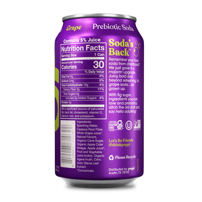 Poppi Prebiotic Soda, Grape, 12oz