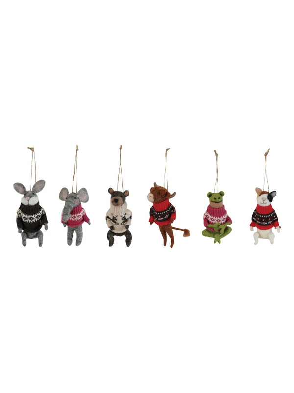 Wool Felt Animal in Sweater Ornamnent