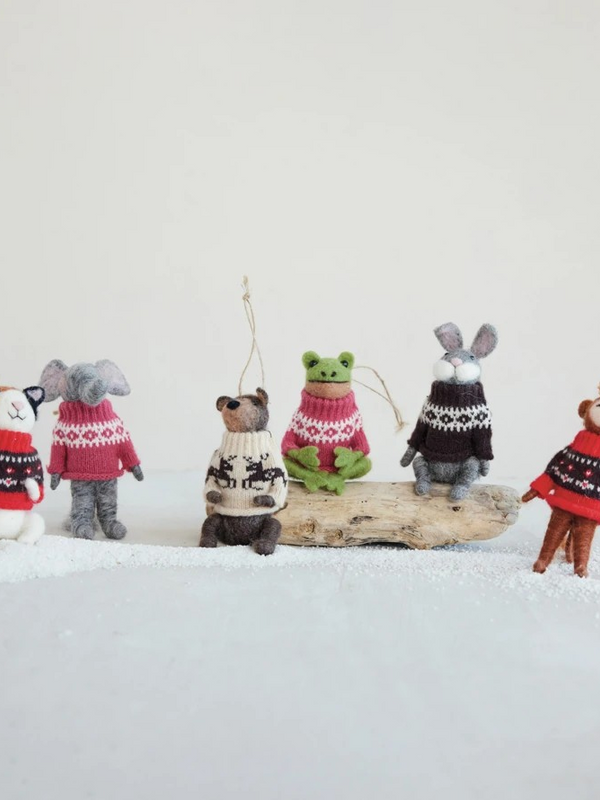 Wool Felt Animal in Sweater Ornamnent
