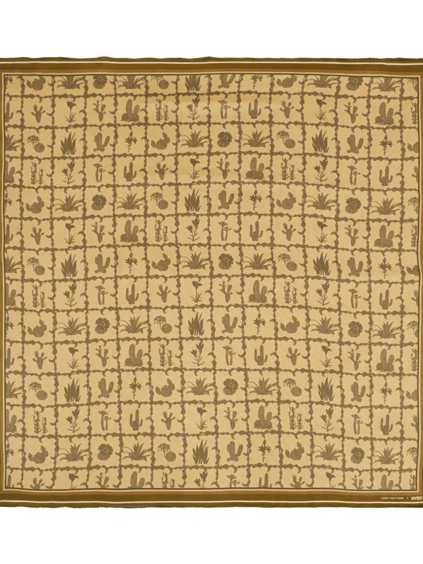 Lost Pattern x NYBG "Oasis Charms" Silk Bandana Scarf - Coffee