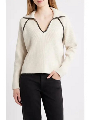 Caterina Faux Leather Piped Trim Polo