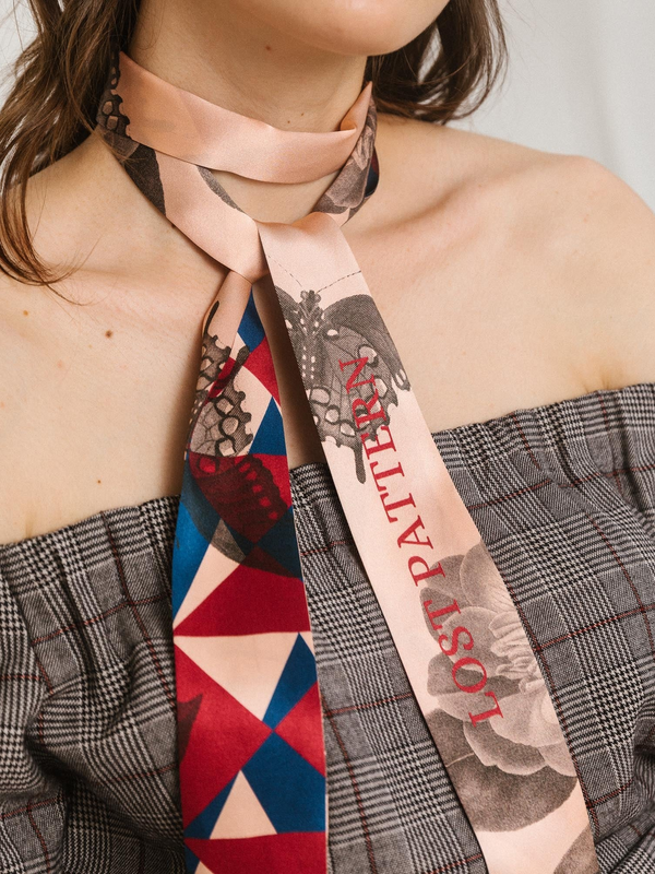 "Prism" Silk Skinny Scarf - Crimson Red