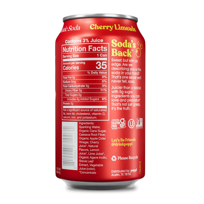 Poppi Prebiotic Soda, Cherry Limeade, 12oz