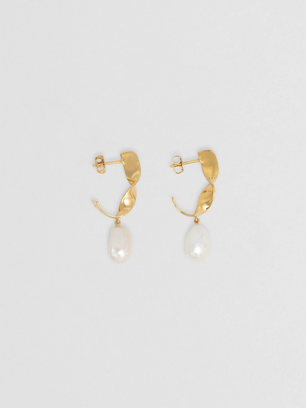 Sculpt Pearl Hoops - Gold