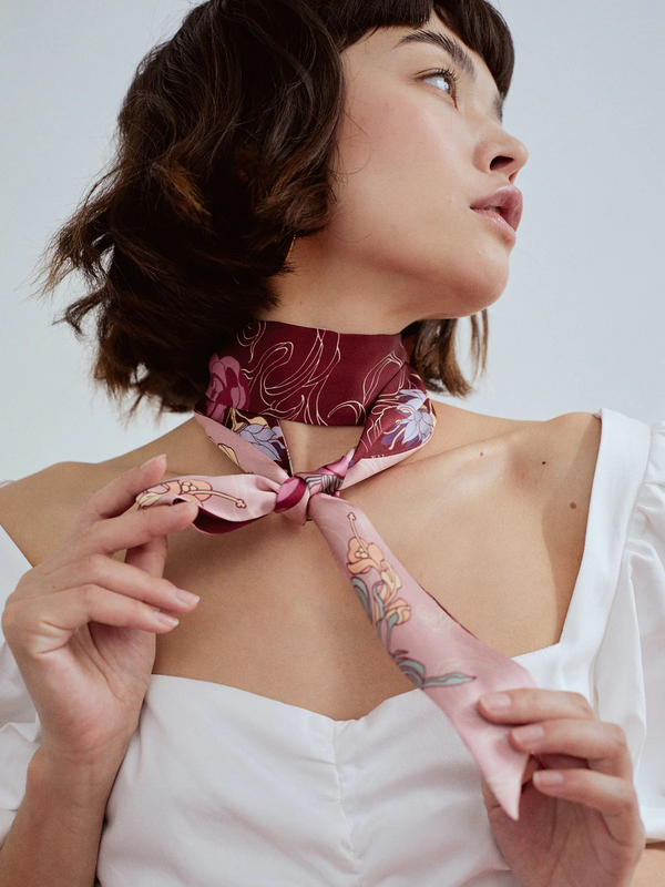 "Dream Hunter" Silk Skinny Scarf - Ruby Red