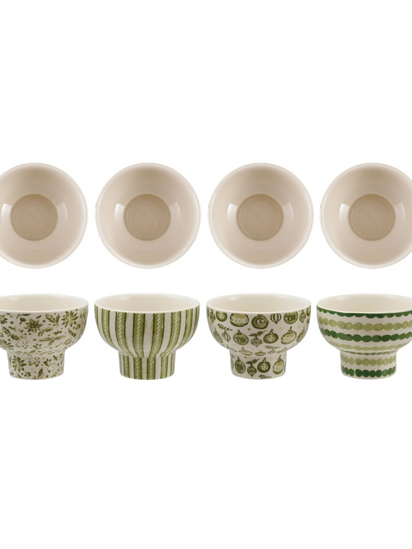 Stoneware Footed Bowl w/ Holiday Pattern