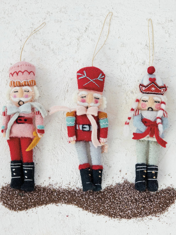 Handmade Wool Felt Nutcracker Ornamnent w/ Embroidery
