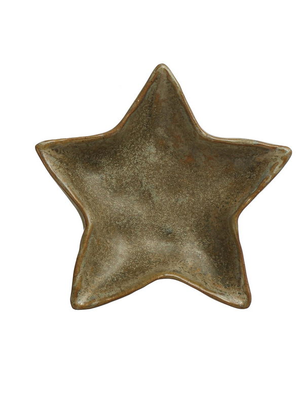 4"L x 4"W  Stoneware Star Shaped Plate Reactive Glaze - Green