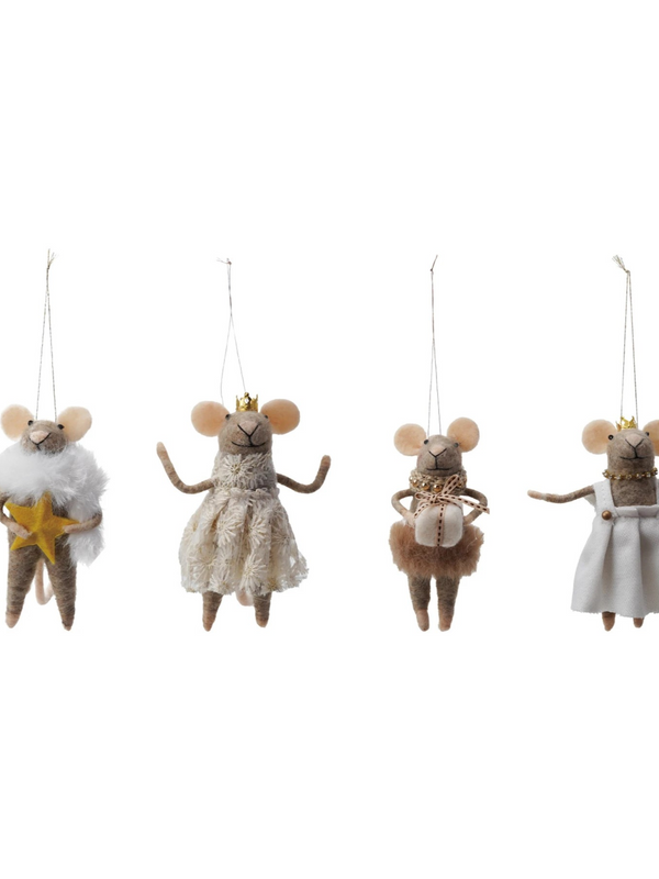 5"H Handmade Wool Felt Mouse in Party Clothes Ornament