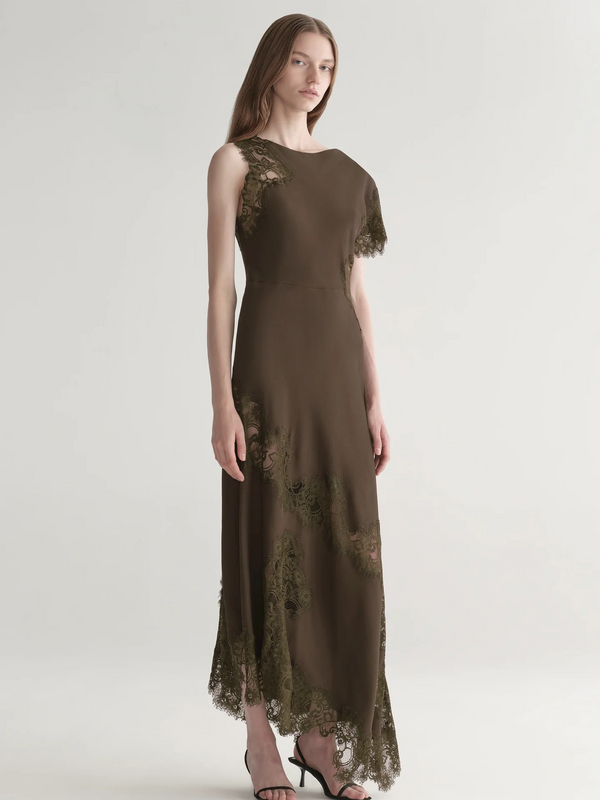 Alessia Textured Satin and Lace Maxi Dress