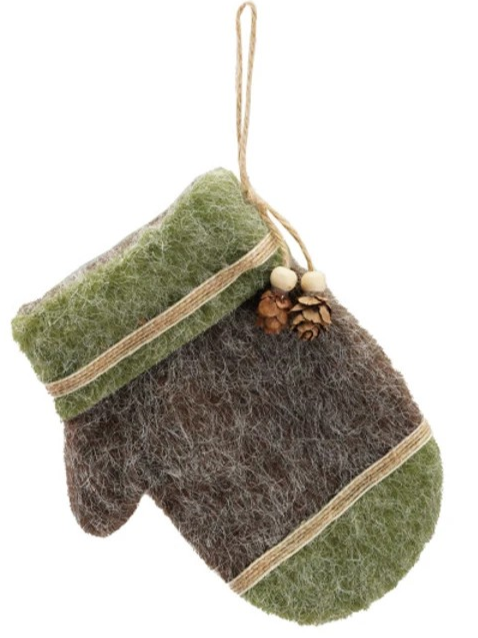 Felt Gloves Ornament w/ Pinecone