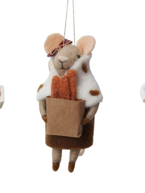 4-3/4"H Handmade Wool Felt Mouse Gourmand Ornament