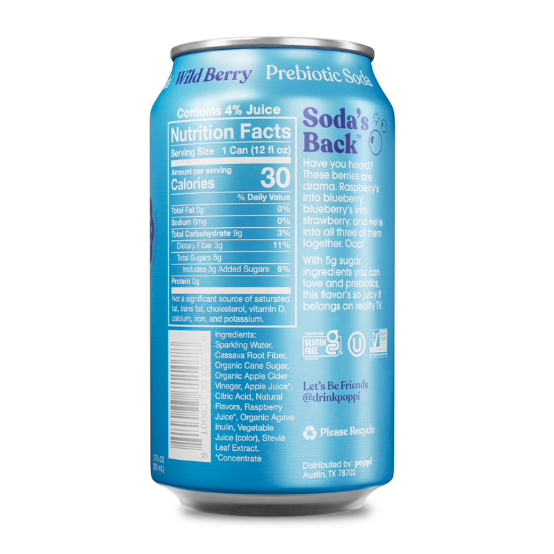 Poppi Prebiotic Soda, Wild Berry, 12oz