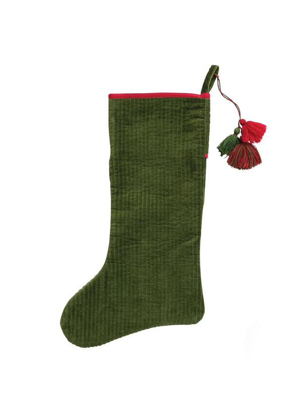 Cotton Velvet Quilted Stocking w/ Tassels