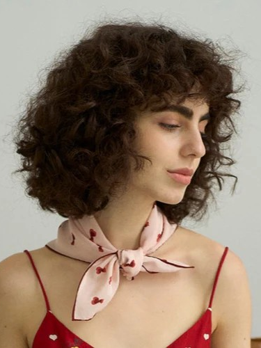 "Twin Hearts" Silk Crepe Bandana - Light Pink