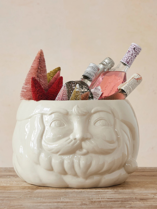 Stoneware Santa Head Shaped Bottle Cooler/Container