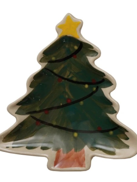 Hand-Painted Stoneware Holiday Shaped Dish
