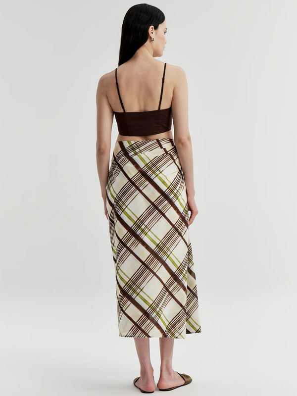 Jean Plaid Cotton Midi Skirt