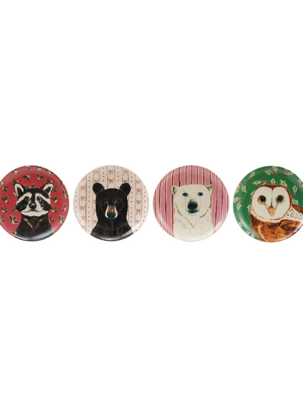 Stoneware Plate w/ Holiday Pattern/Animal