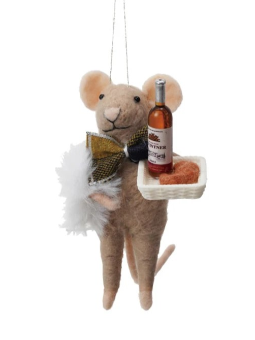 4-3/4"H Handmade Wool Felt Mouse Gourmand Ornament