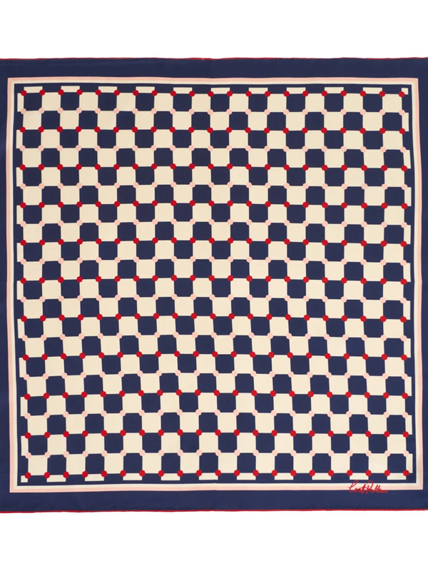 "Checkerboard" Silk Bandana Scarf - Blue