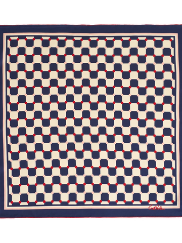 "Checkerboard" Silk Bandana Scarf - Blue