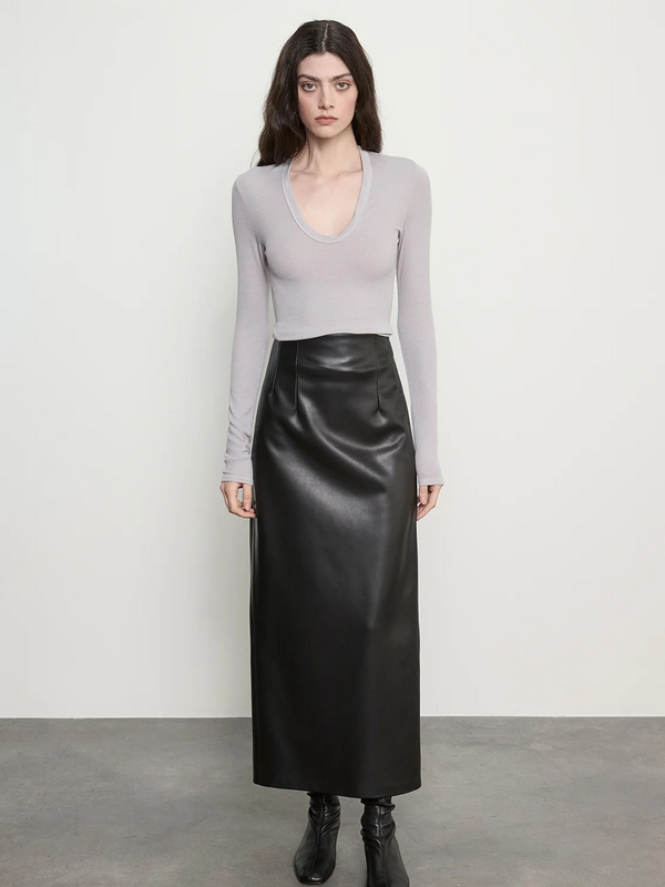 Leather Hi-Waist Curve Skirt
