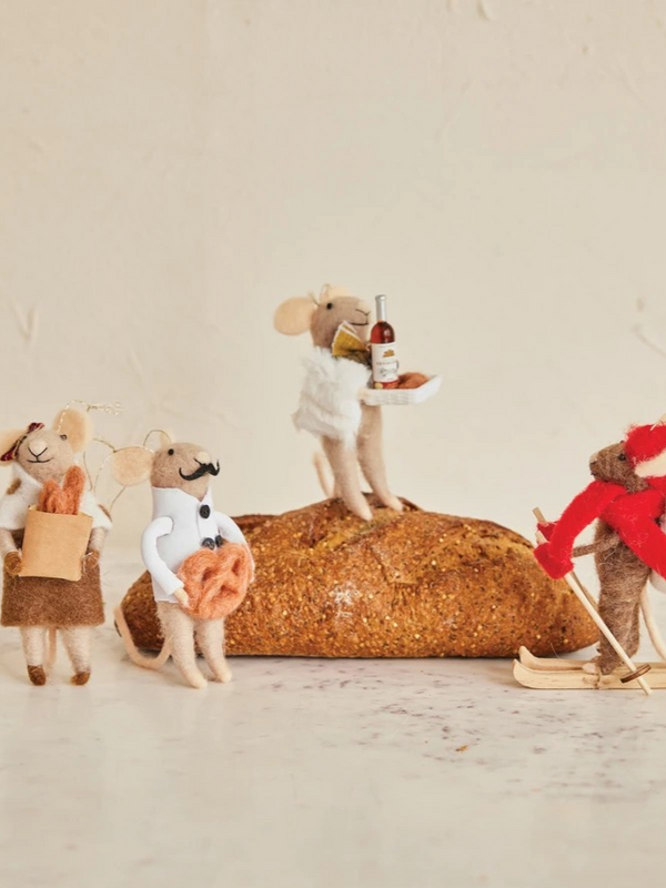 4-3/4"H Handmade Wool Felt Mouse Gourmand Ornament