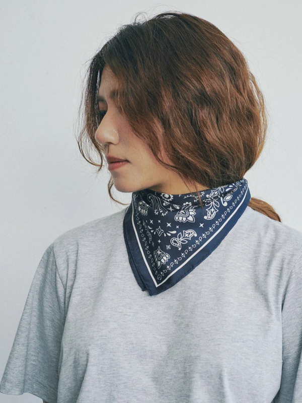 “Paisley" Silk Bandana Scarf - Midnight Blue