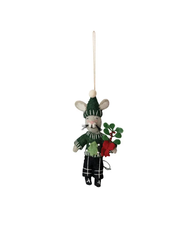 Handmade Wool Felt Mouse in Winter Clothes Ornament