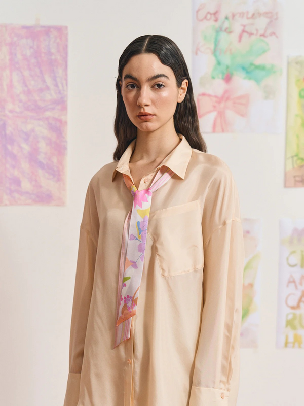 "Frida's Garden" Silk Skinny Scarf - Pink