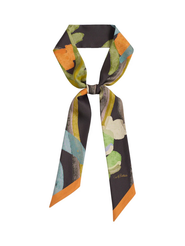 "Ethereal Mirage" Silk Twill Skinny Scarf - Dark Brown