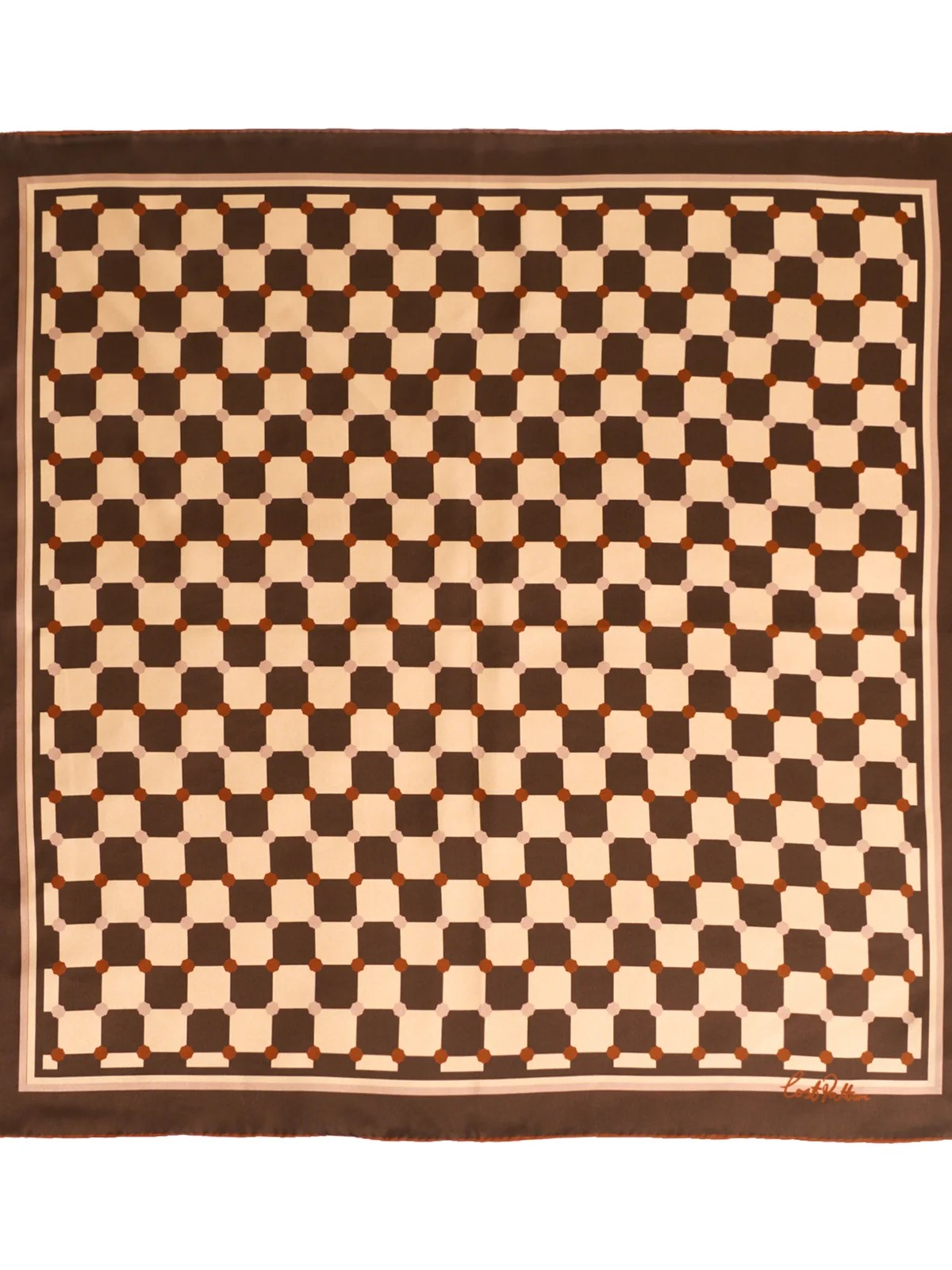 "Checkerboard" Silk Bandana Scarf - Coffee