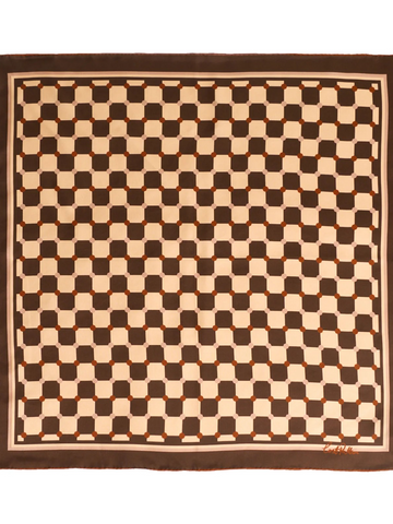 "Checkerboard" Silk Bandana Scarf - Coffee