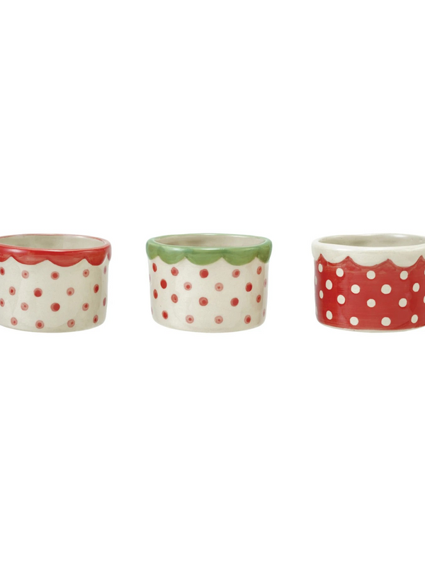 Hand-Painted Stoneware Container w/ Polka Dots & Scalloped Rim