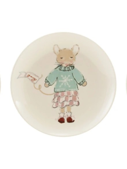 Stoneware Plate w/ Mouse in Clothes/Holiday Word