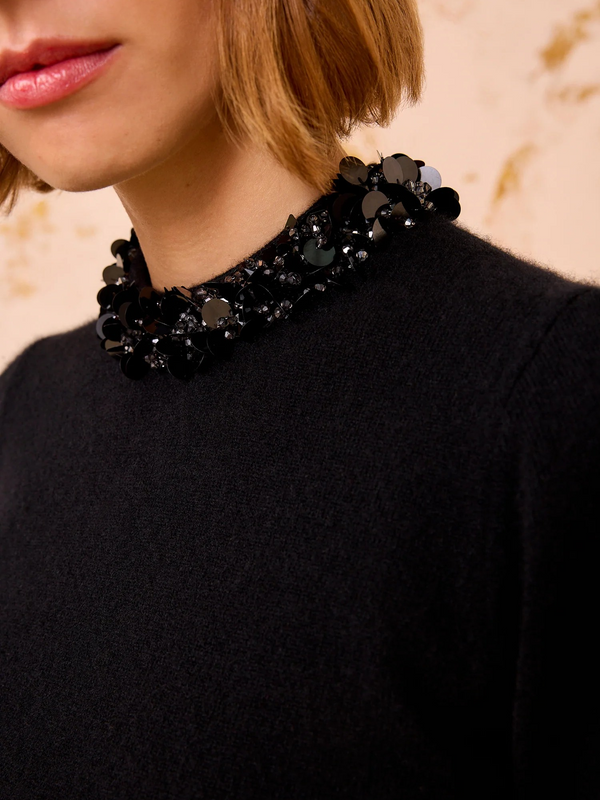 Liv Embroidered Cashmere Short Sleeve Knit