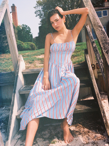 knee length dresses for ladies Miri Cotton Midi Dress - Lunar Blue – The Islands main image 0