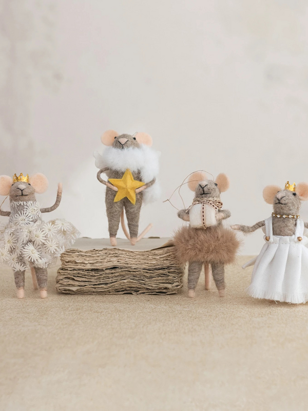 5"H Handmade Wool Felt Mouse in Party Clothes Ornament