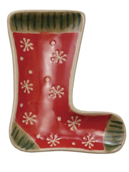 Hand-Painted Stoneware Holiday Shaped Dish