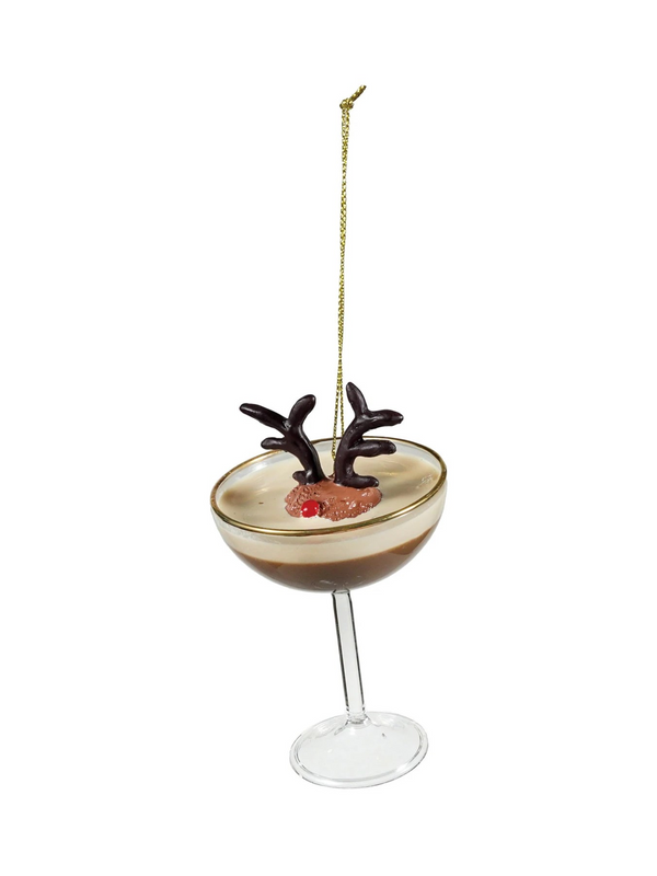 Glass Espresso Martini Ornament w/ Deer Head