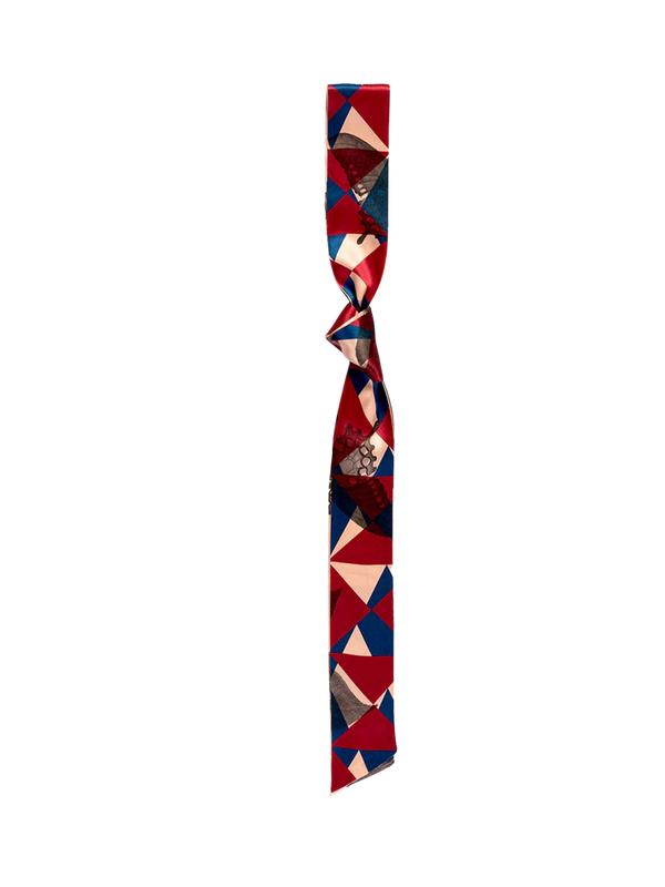 "Prism" Silk Skinny Scarf - Crimson Red