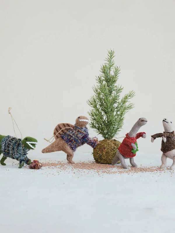 Wool Felt Dinosaur in Sweater Ornament