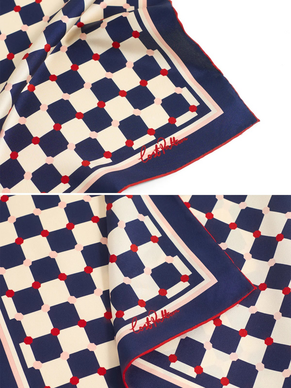 "Checkerboard" Silk Bandana Scarf - Blue