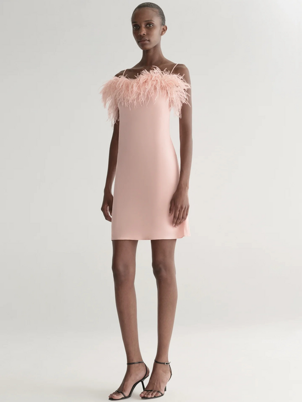 Opal Feather Trimmed Mini Dress