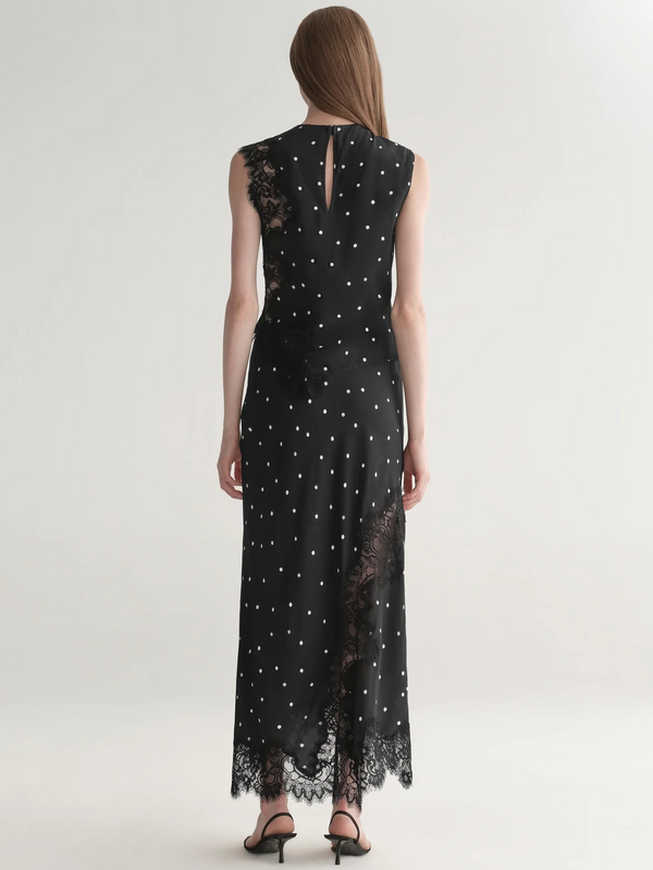 Olivia Polka Dot Crepe and Lace Midi Skirt