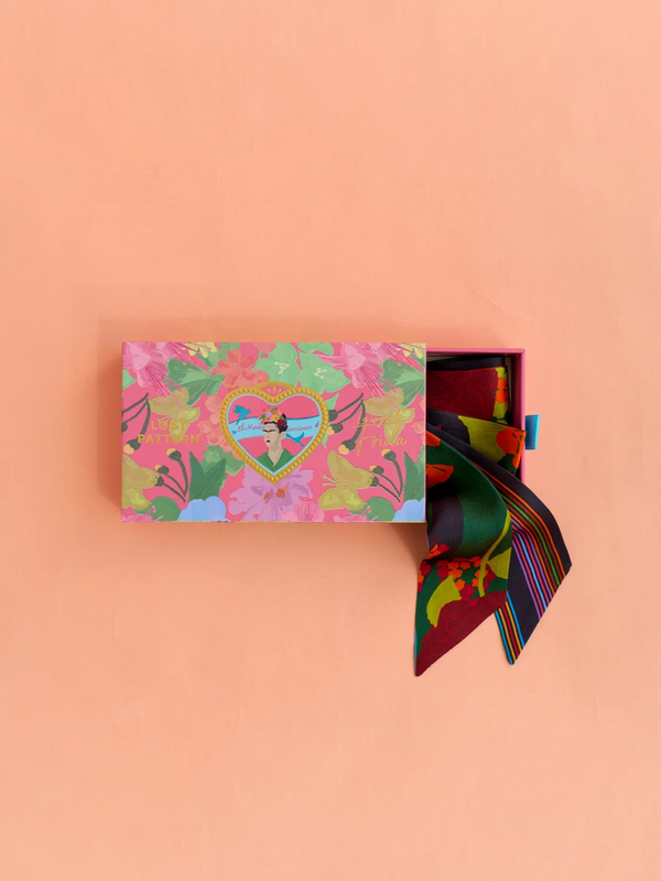 FRIDA x LOST PATTERN "Frida's Garden" Silk Skinny Scarf - Purple