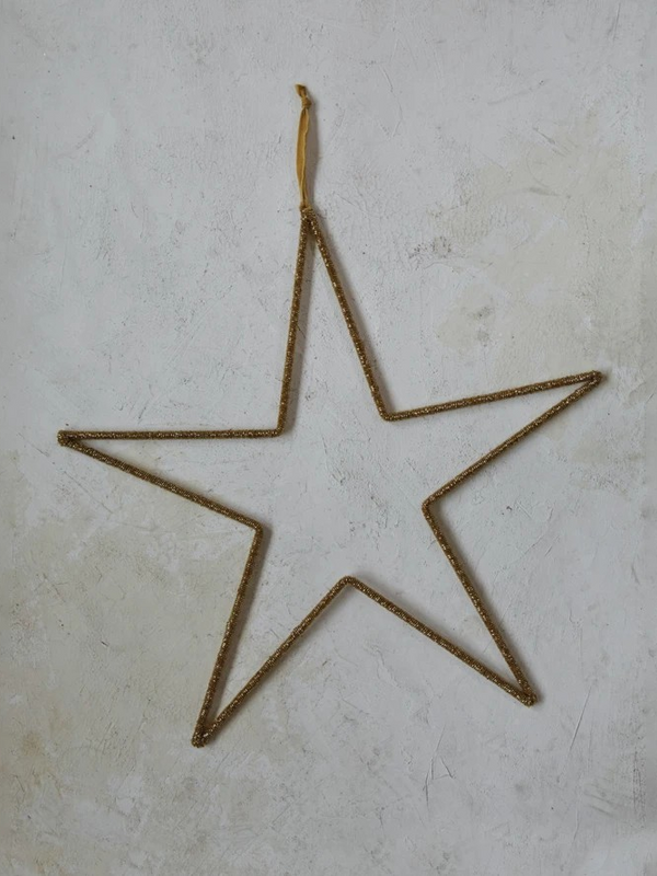 20" x 20" Hanging Metal & Glass Bead Star w/ Cotton Velvet Ribbon