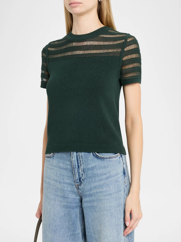Britt Lattice-Knit Short-Sleeve Sweater